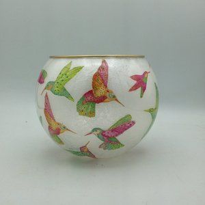 Green/Rose Hummingbirds on a 6" Bubble Bowl